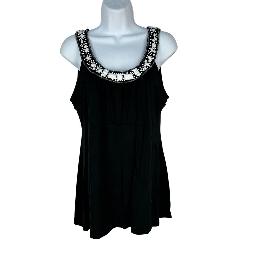 Style & Co Womens Tunic Top Size S Black Sleeveless Embellished Scoop Neck